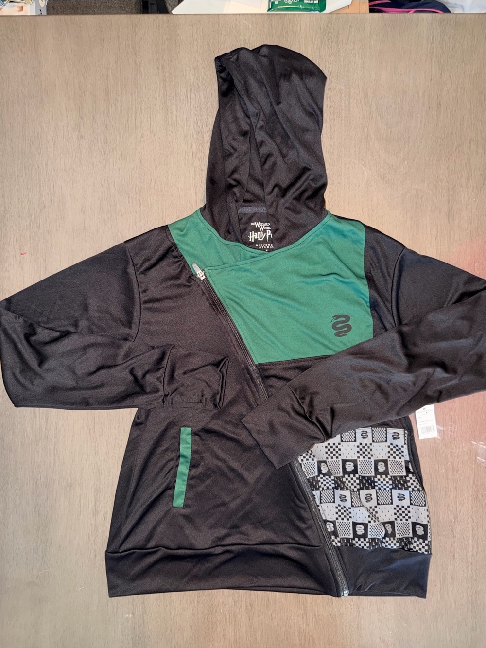 Universal Studios Harry Potter Slytherin Asymmetrical Zip Hoodie Jacket - Large